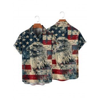 Men's Eagle American Flag Pattern Independence Day Shirt Roll Up Short Sleeve Button Up Patriotic Shirt