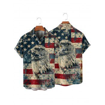 Independence Day Couple Outfit Eagle American Flag Pattern Spaghetti Strap V Neck A Line Mini Tank Dress and Roll Up Sleeve Shirt Patriotic Matching Outfit