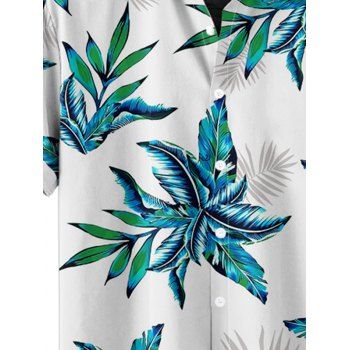 Men's Leaf Pattern Hawaii Shirt Plant Print Button Up Roll Up Sleeve Vacation Shirt