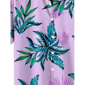 Men's Leaf Pattern Hawaii Shirt Plant Print Button Up Roll Up Sleeve Vacation Shirt
