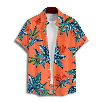 Hawaii Couple Outfit Solid Color Cinched Swim Top Tropical Plant Leaf Pattern Bowknot Boyshorts Tankini Set and Roll Up Sleeve Shirt Vacation Outfit
