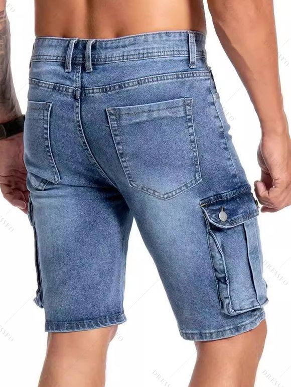 Jean droit décontracté à poches latérales et fermeture éclair pour homme - Bleu XXL