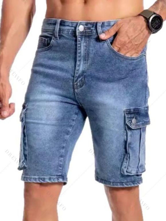 Jean droit décontracté à poches latérales et fermeture éclair pour homme - Bleu XXL