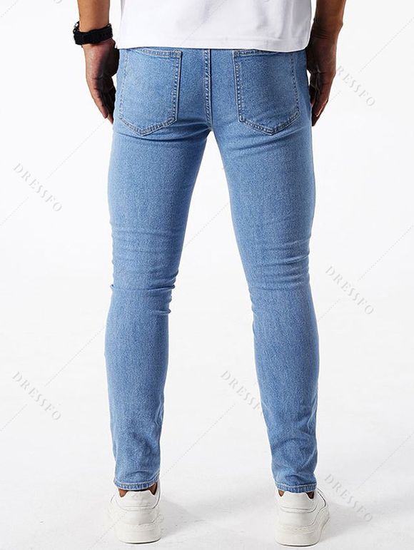 Jean skinny déchiré à fermeture éclair pour homme, jean à poches déchirées - Bleu clair L