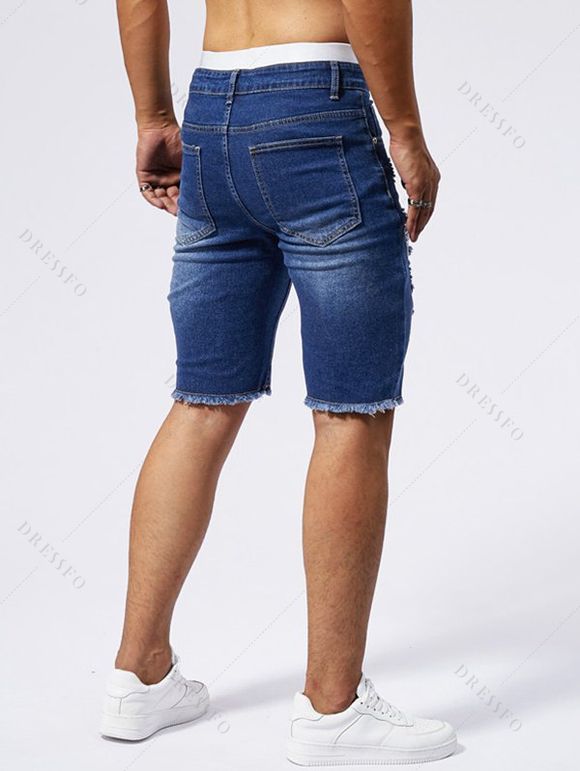 Jean droit déchiré à poches et fermeture éclair pour homme - Bleu XXL