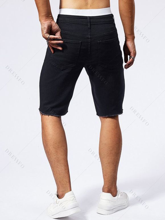 Jean droit déchiré à poches et fermeture éclair pour homme - Noir XXL