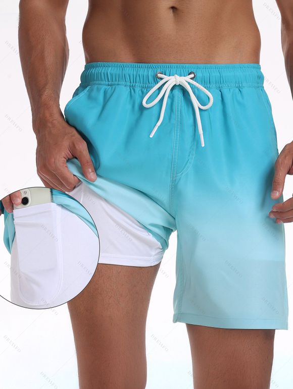 Short de plage ombré pour homme avec cordon de serrage et poche intérieure, taille élastique - multicolor A XXXL | US 14