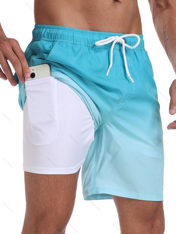 Short de plage ombré pour homme avec cordon de serrage et poche intérieure, taille élastique - multicolor A XXXL