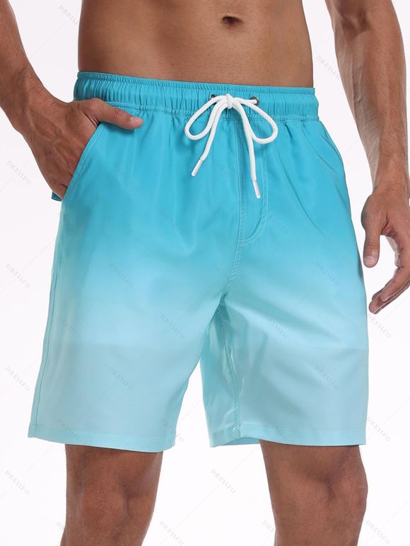 Short de plage ombré pour homme avec cordon de serrage et poche intérieure, taille élastique - multicolor A XXXL