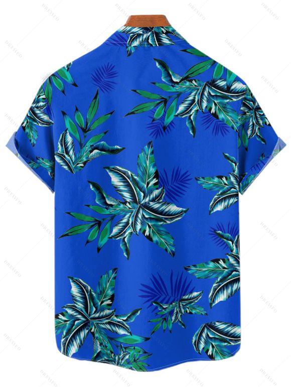 Hawaii Couple Outfit Solid Color Cinched Swim Top Tropical Plant Leaf Pattern Bowknot Boyshorts Tankini Set and Roll Up Sleeve Shirt Vacation Outfit - Bleu S | US 4