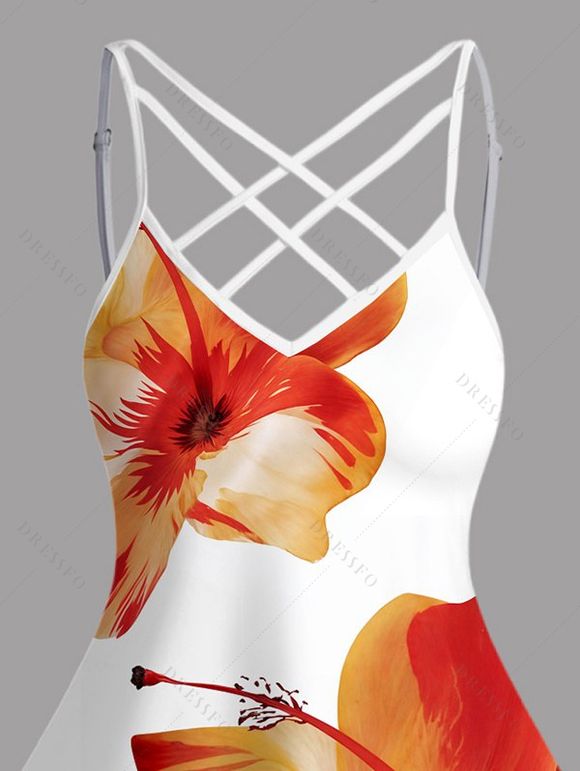 Débardeur de vacances à motif de fleurs tropicales et bretelles réglables à ourlet pointu - Orange XXXL | US 16