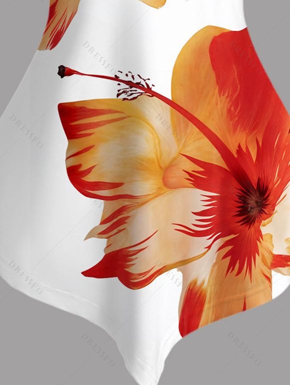 Débardeur de vacances à motif de fleurs tropicales et bretelles réglables à ourlet pointu - Orange XXXL | US 16