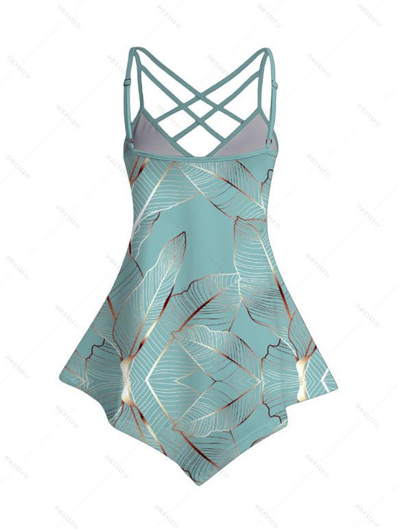 Débardeur de vacances à motif de feuilles tropicales et bretelles réglables à ourlet pointu - Vert clair XXXXL | US 18