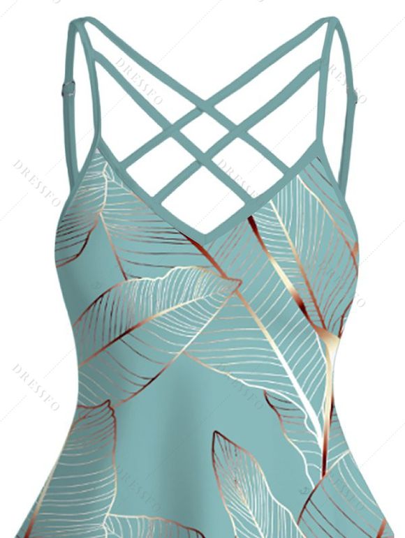 Débardeur de vacances à motif de feuilles tropicales et bretelles réglables à ourlet pointu - Vert clair XXXXL | US 18