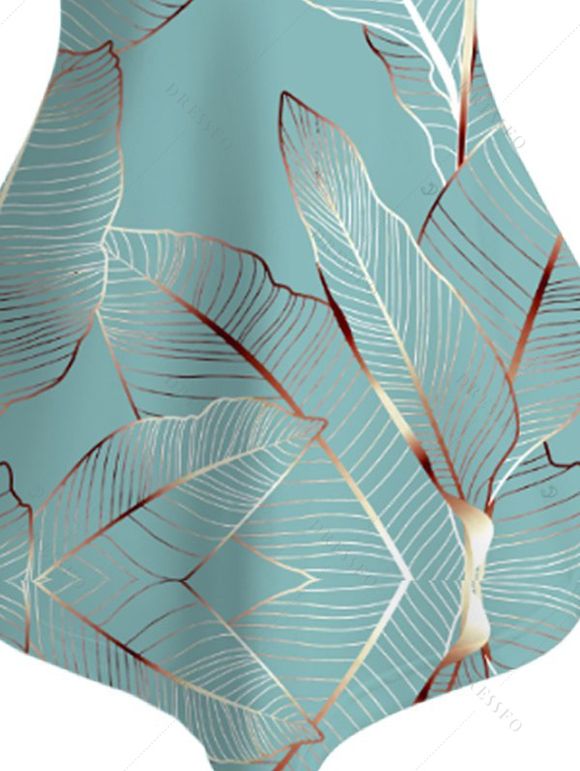 Débardeur de vacances à motif de feuilles tropicales et bretelles réglables à ourlet pointu - Vert clair XXXXL | US 18