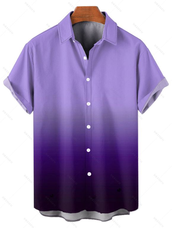 Chemise Décontractée Boutonnée Ombrée Manches Roulées à Col Relevé - Pourpre L