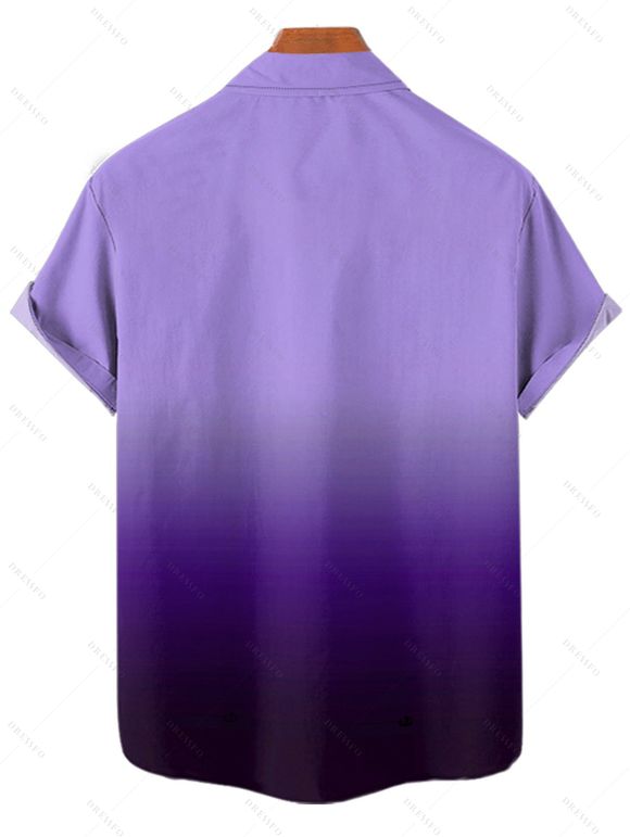 Chemise Décontractée Boutonnée Ombrée Manches Roulées à Col Relevé - Pourpre M