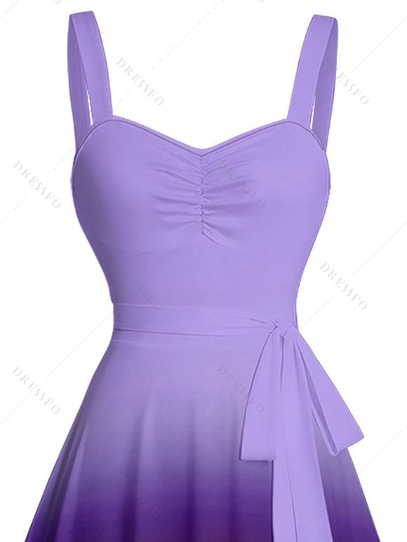 Mini Robe Décontractée Ombrée Ligne A à Taille Empire à Volants - Pourpre XXL | US 14