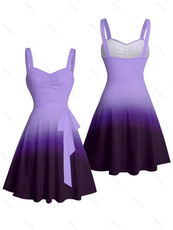 Mini Robe Décontractée Ombrée Ligne A à Taille Empire à Volants - Pourpre XXL | US 14