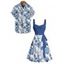 Tropical Flower Leaf Print Belted Mini Vacation Dress And Short Sleeve Shirt Matching Outfit - Concorde S | US 4