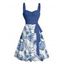 Mini Robe de Vacances Ceinturée Fleur Feuille Tropicale Imprimées - Bleu Ciel M | US 6