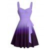 Casual Couple Outfit Ombre Ruched Bust Belt Sweetheart Neck A Line Mini Dress and Roll Up Sleeve Shirt Matching Outfit - Pourpre S | US 4