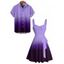 Casual Couple Outfit Ombre Ruched Bust Belt Sweetheart Neck A Line Mini Dress and Roll Up Sleeve Shirt Matching Outfit - Pourpre S | US 4