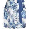 Vacation Couple Outfit Tropical Flower Leaf Print Belted Mini Dress and Roll Up Sleeve Shirt Solid Color Drawstring Waist Shorts Matching Outfit - Bleu profond S | US 4