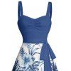 Vacation Couple Outfit Tropical Flower Leaf Print Belted Mini Dress and Roll Up Sleeve Shirt Solid Color Drawstring Waist Shorts Matching Outfit - Bleu profond S | US 4