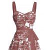 Robe gothique à imprimé tête de mort et lettres, buste froncé, col en cœur, ceinture, mini robe vintage trapèze - Rouge foncé XXXXXL | US 20