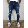 Jean skinny déchiré à fermeture éclair pour homme, délavé foncé, avec poches - Bleu XXXL | US 14