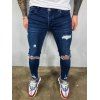 Jean skinny déchiré à fermeture éclair pour homme, délavé foncé, avec poches - Bleu XXXL | US 14