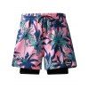 Short de plage à cordon de serrage pour homme, motif cocotier, taille élastique double épaisseur - Rose clair XXXL | US 14