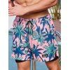 Short de plage à cordon de serrage pour homme, motif cocotier, taille élastique double épaisseur - Rose clair XXXL | US 14