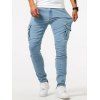 Jean skinny à poches latérales et fermeture éclair pour homme, pantalon cargo long - Bleu clair XXL | US 12