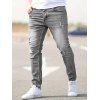 Jean skinny à fermeture éclair rayée pour homme, jean à poches déchirées - Gris XXL | US 12