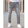 Jean skinny à fermeture éclair rayée pour homme, jean à poches déchirées - Gris XXL | US 12