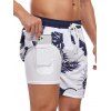 Short de plage à cordon de serrage pour homme, motif feuilles, poche intérieure, taille élastique, short de bain - Bleu profond XXXL | US 14
