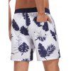 Short de plage à cordon de serrage pour homme, motif feuilles, poche intérieure, taille élastique, short de bain - Bleu profond XXXL | US 14