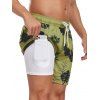 Short de plage à cordon de serrage pour homme, motif feuilles, poche intérieure, taille élastique, short de bain - Deep Yellow XXXL | US 14
