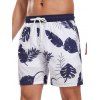 Short de plage à cordon de serrage pour homme, motif feuilles, poche intérieure, taille élastique, short de bain - Bleu profond XXXL | US 14