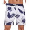 Short de plage à cordon de serrage pour homme, motif feuilles, poche intérieure, taille élastique, short de bain - Bleu profond XXXL | US 14