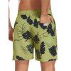 Short de plage à cordon de serrage pour homme, motif feuilles, poche intérieure, taille élastique, short de bain - Deep Yellow XXXL | US 14