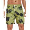 Short de plage à cordon de serrage pour homme, motif feuilles, poche intérieure, taille élastique, short de bain - Deep Yellow XXXL | US 14