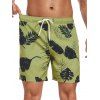 Short de plage à cordon de serrage pour homme, motif feuilles, poche intérieure, taille élastique, short de bain - Deep Yellow XXXL | US 14