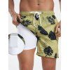 Short de plage à cordon de serrage pour homme, motif feuilles, poche intérieure, taille élastique, short de bain - Deep Yellow XXXL | US 14