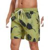 Short de plage à cordon de serrage pour homme, motif feuilles, poche intérieure, taille élastique, short de bain - Deep Yellow XXXL | US 14
