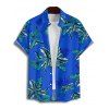Chemise hawaïenne à motif de feuilles pour homme, imprimé végétal, boutonnée, manches retroussables, pour les vacances - Bleu 5XL