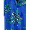 Chemise hawaïenne à motif de feuilles pour homme, imprimé végétal, boutonnée, manches retroussables, pour les vacances - Bleu 5XL