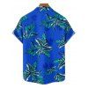 Chemise hawaïenne à motif de feuilles pour homme, imprimé végétal, boutonnée, manches retroussables, pour les vacances - Bleu 5XL